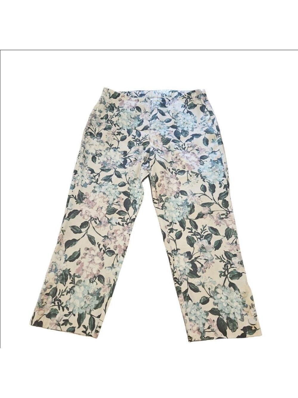 Women's J.Jill Petite M Floral Linen Blend Stretch Capris in Creme, Multi